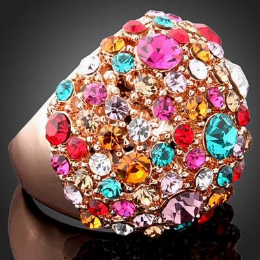 RAINBOW SWAROVSKI CRYSTAL ROSE GEP RING-sz 10